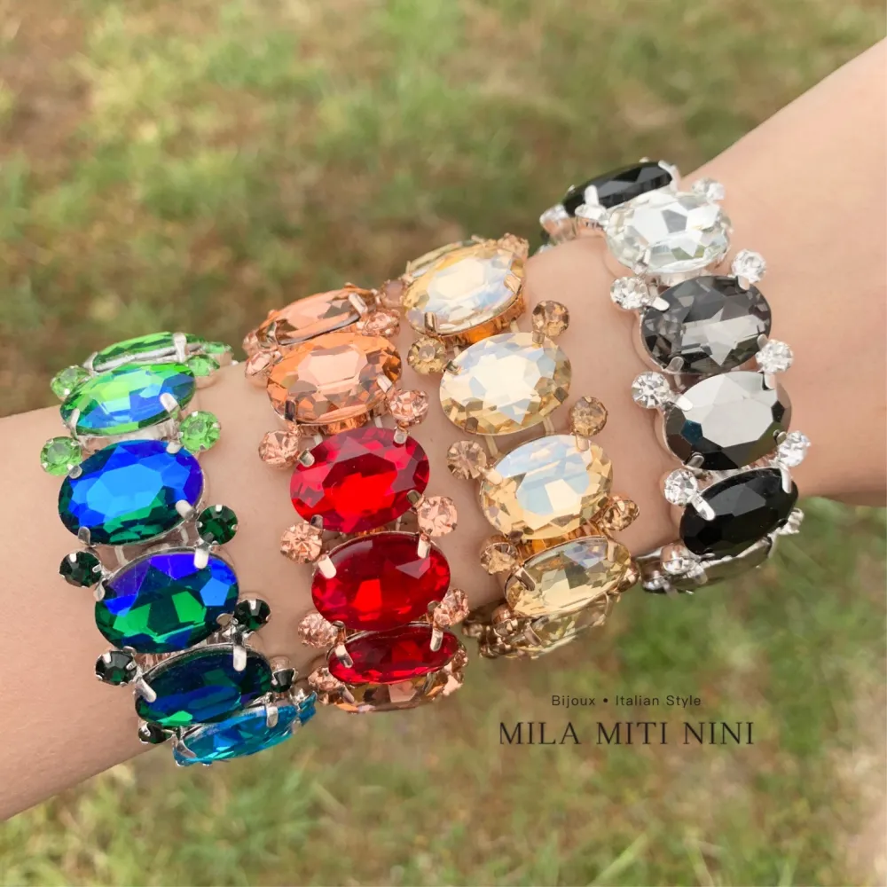 Ovale-Bracciale Elastico con Pietre Colorate - BMM-159-32