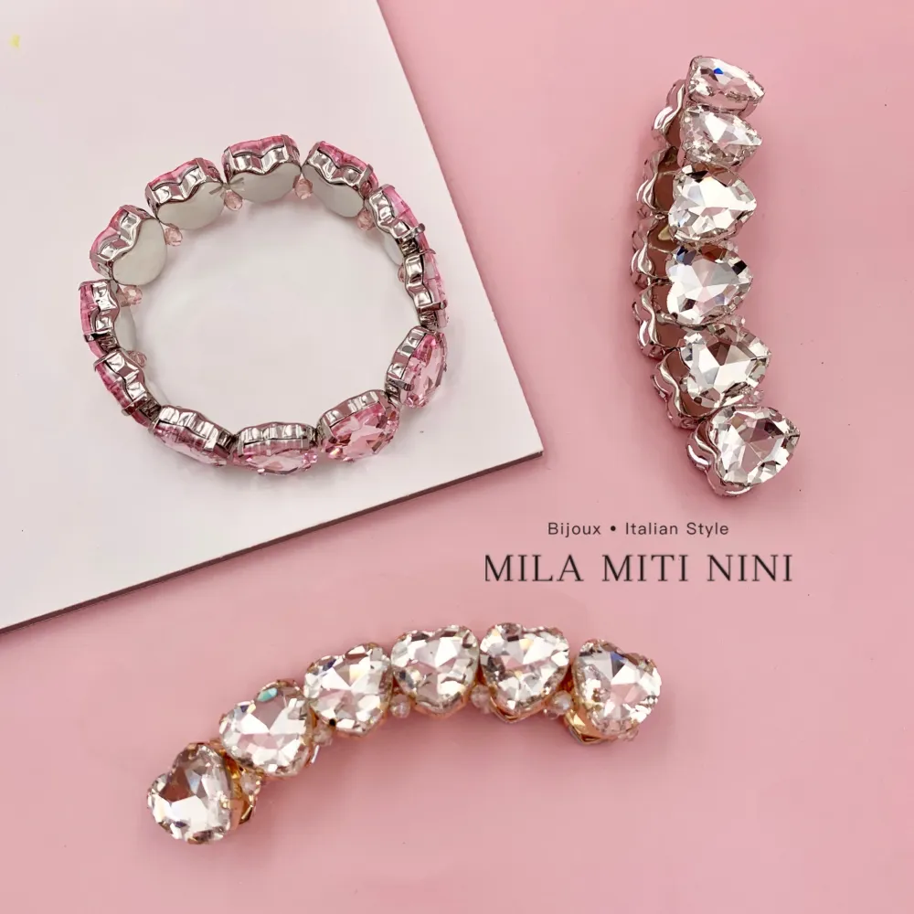 [BMM-321-F54] Cuore-Bracciale Elastico con Pietre Colorate - BMM-321-F54 (Rosa)