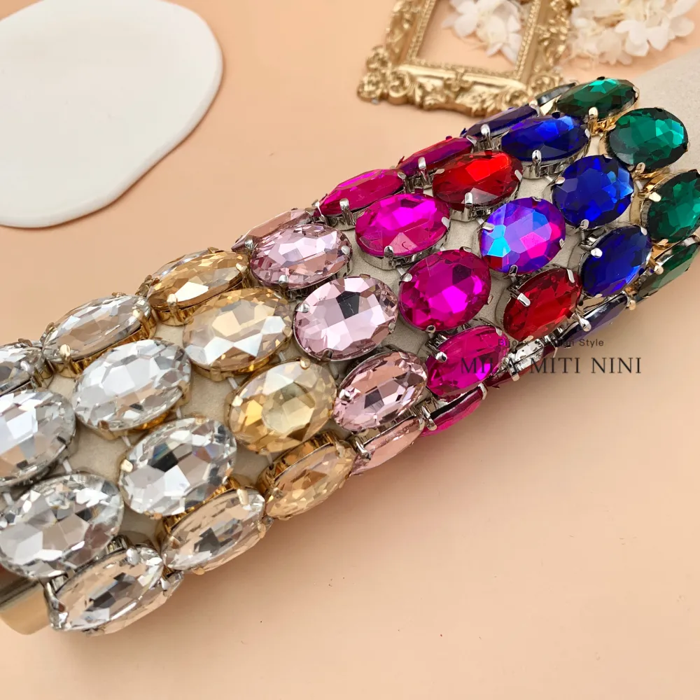 Ovale-Bracciale Elastico con Pietre Colorate - BMM-321-F54A (Fucsia)