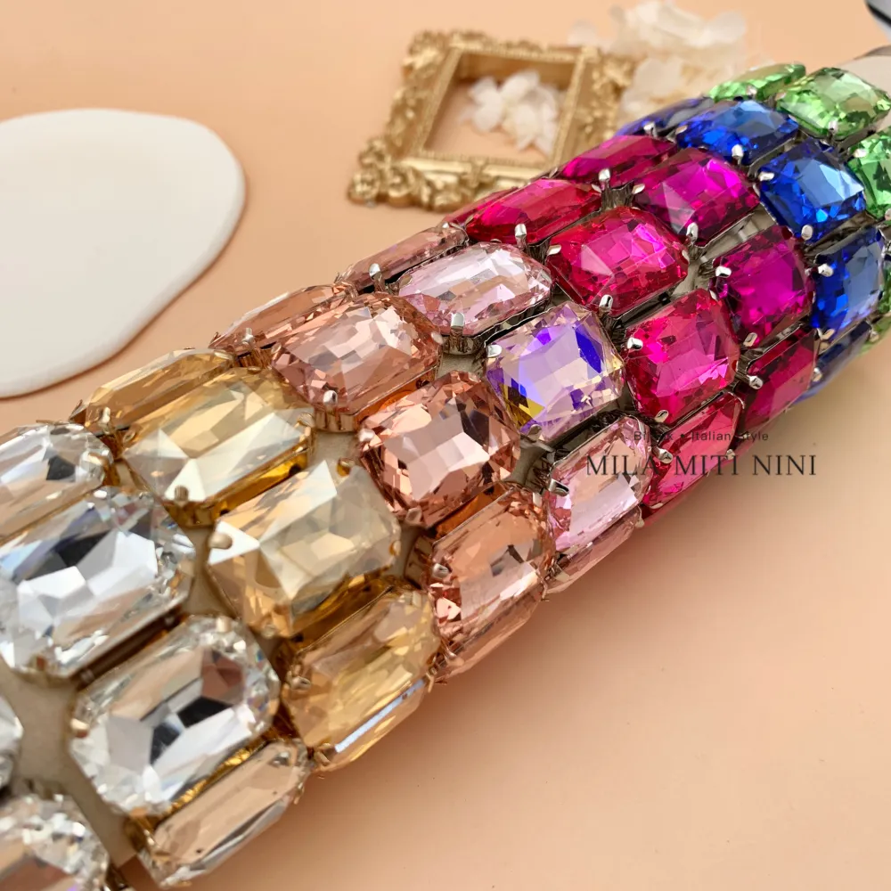 Rettangolare-Bracciale Elastico con Pietre Colorate - BMM-381-196 (Fucsia)