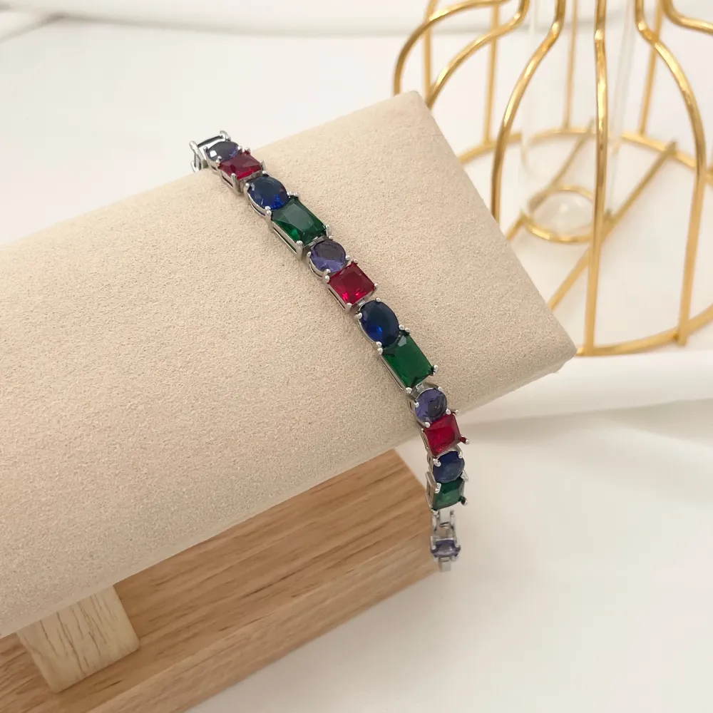 [BMZ-103-AA741B] Tennis con Forme-Bracciale in Ottone e Zirconia - BMZ-103-AA741B (Bianco/Oro)