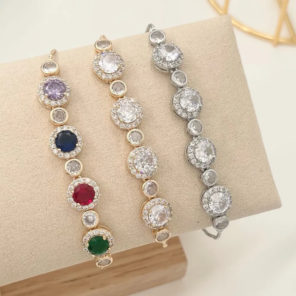 Tennis con Punto Luce -Bracciale Regolabile in Ottone e Zirconi - BMZ-109-L03 C