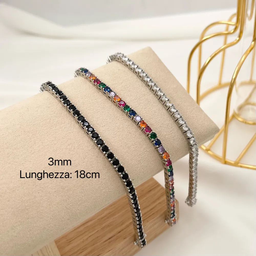 Tennis 3mm  con Chiusura-Bracciale in Ottone e Zirconi - BMZ-109-L13 3mm 18cm