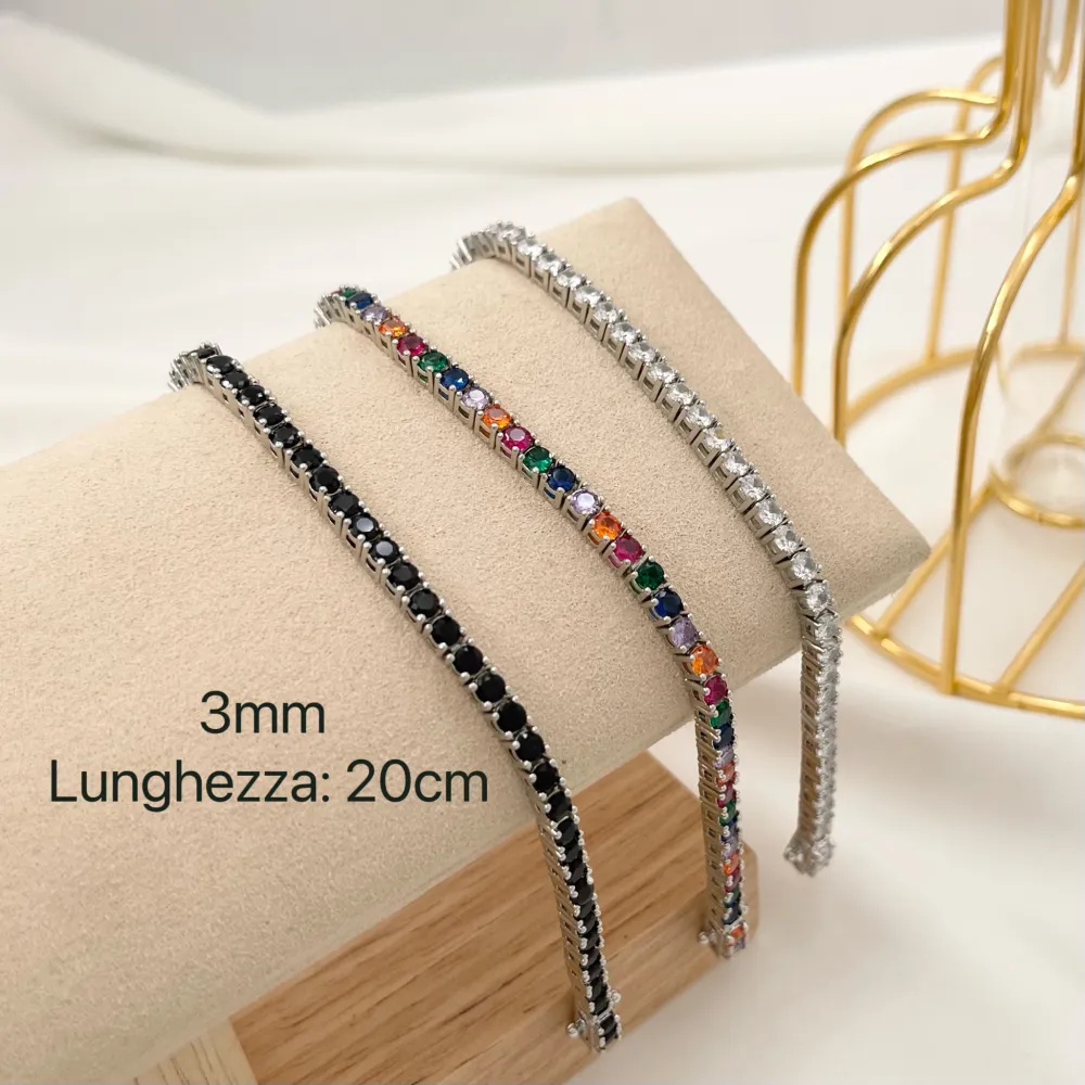 Tennis 3mm  con Chiusura-Bracciale in Ottone e Zirconi - BMZ-109-L13 3mm 20cm