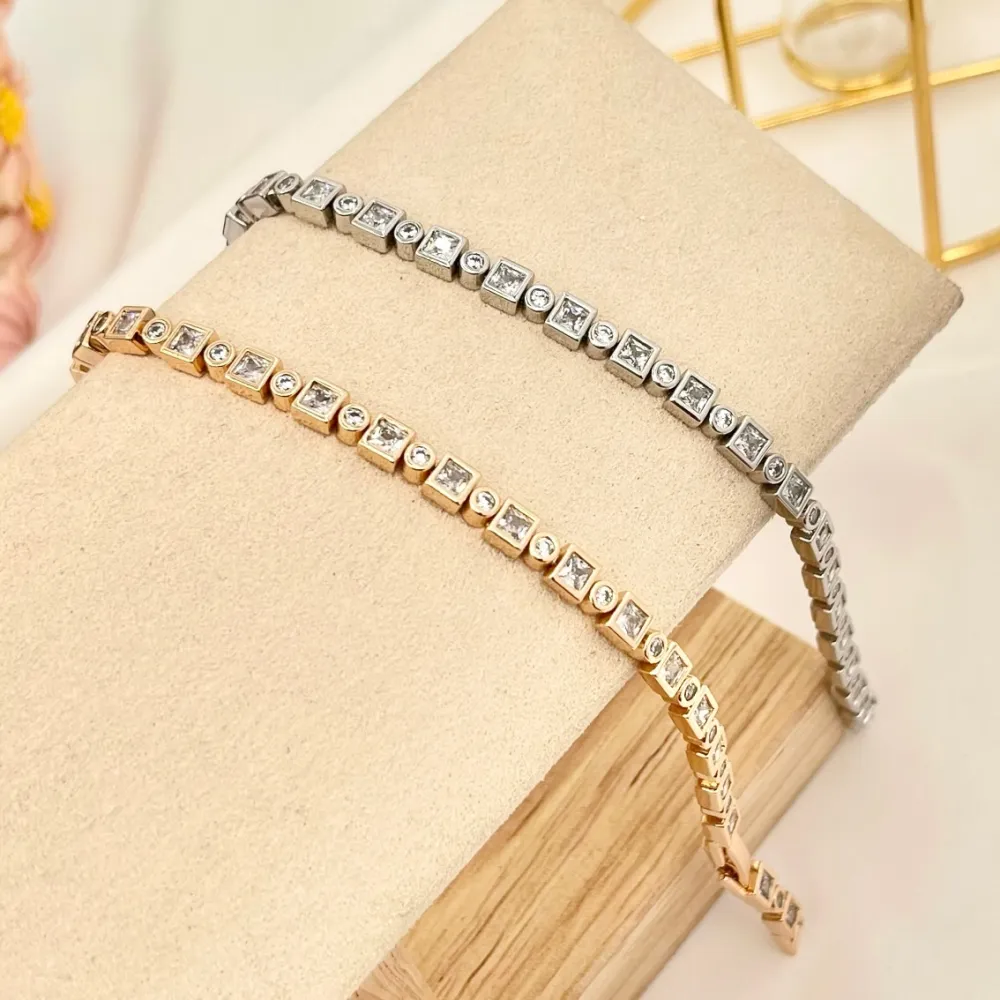 Quadrato e Tondo-Bracciale con Cubic Zirconia - BMZ-243-14 S