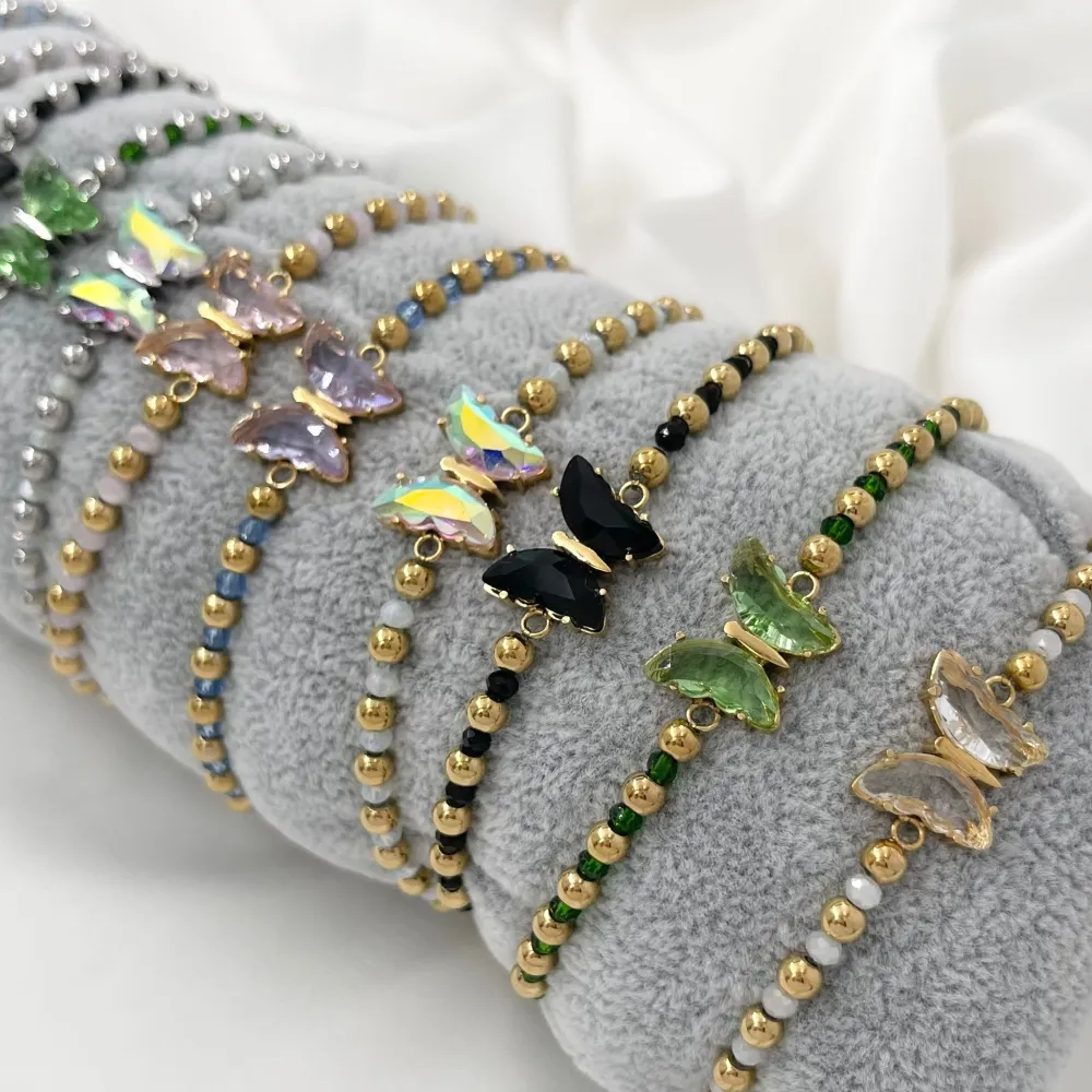 Farfalla Colorata -12Pz Bracciali Elastici in Acciaio - BPA-103-AA134B