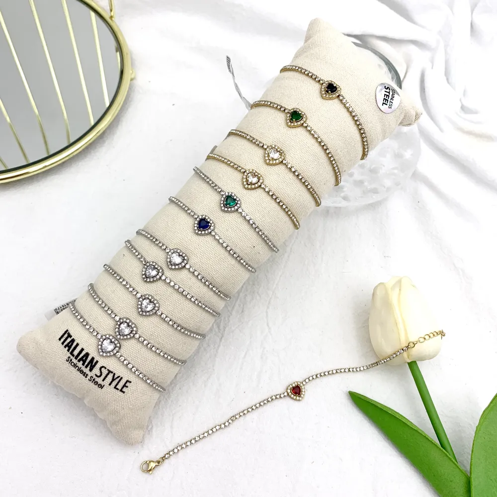 Tennis con Punto Luce a Cuore-12Pz Bracciali in Acciaio - BPA-103-AA1517B