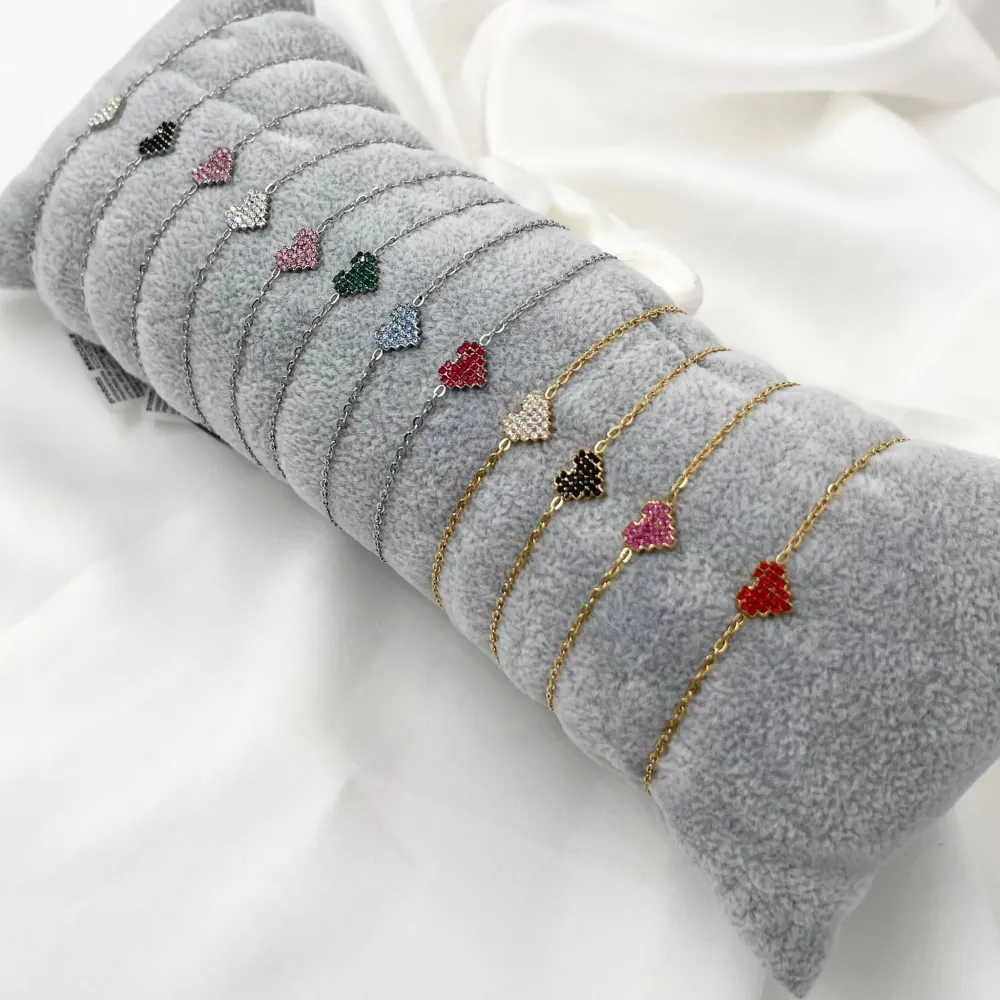 Cuore Colorato-12Pz Bracciali con Chiusura in Acciaio - BPA-103-AA240B