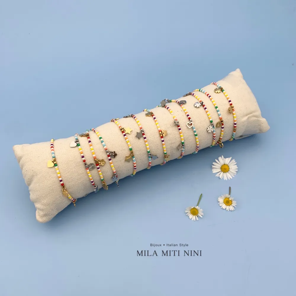 Perline Colorate con Ciondoli-12Pz Bracciali Elastici in Acciai - BPA-103-AA256-261B