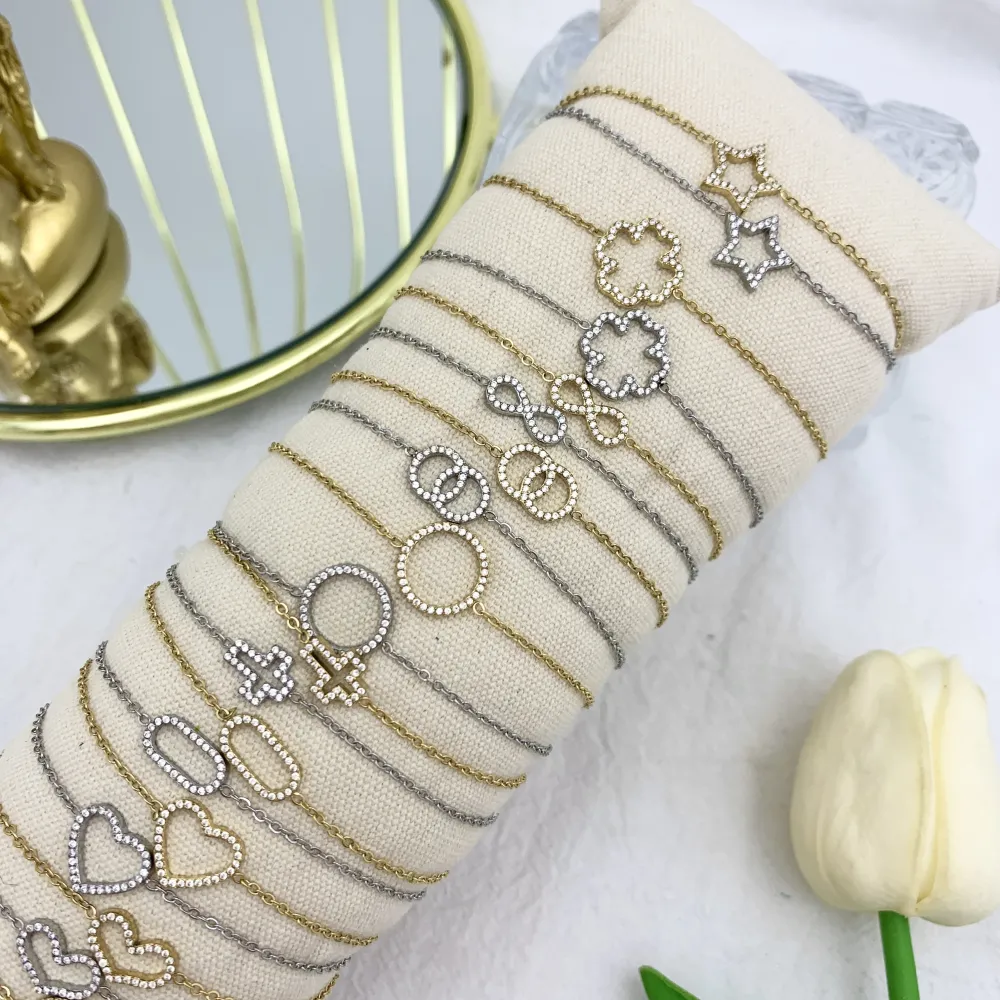 Soggetti Mix con Zirconia-24pz Bracciali in Acciaio con Chiusur - BPA-103-AA2819-2841B