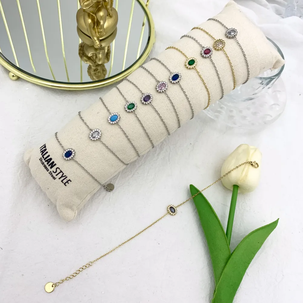 Zirconia Ovale con Strass-12pz Bracciali in Acciaio con Chiusur - BPA-103-AA331B