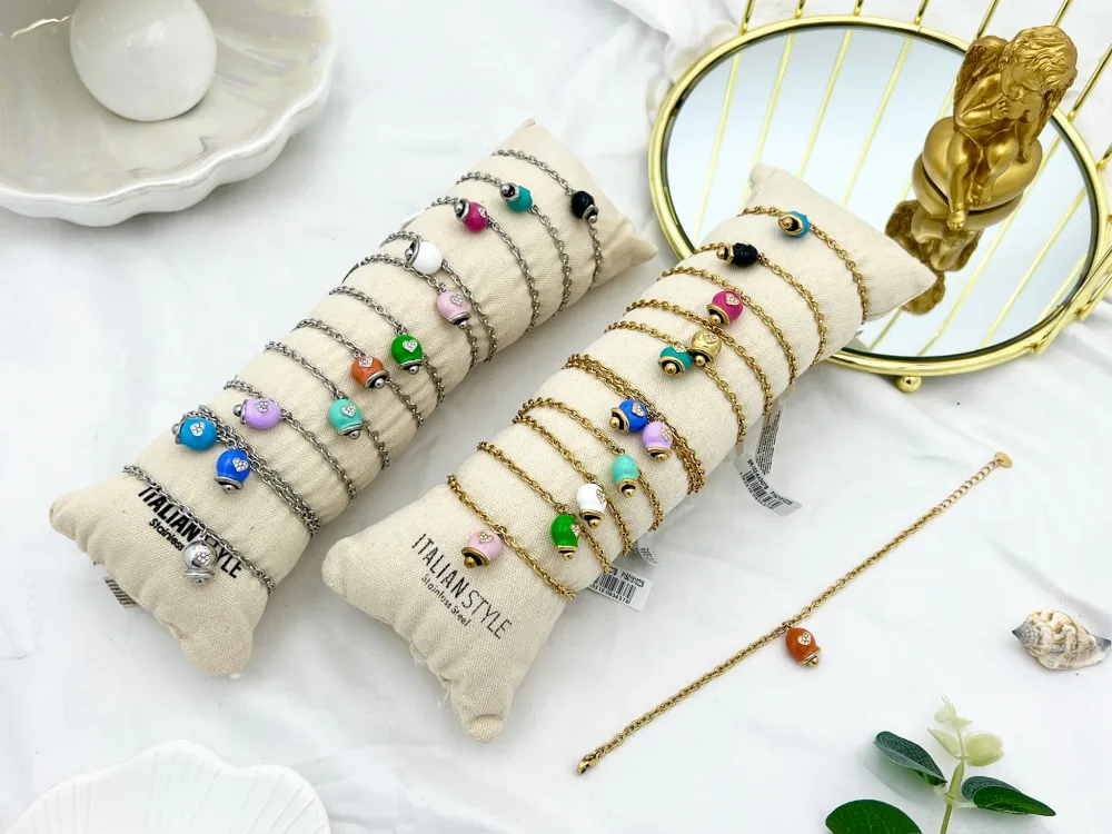 Campanello Smaltato-12pz Bracciali in Acciaio con Chiusura - BPA-103-AA3437B (Argento)