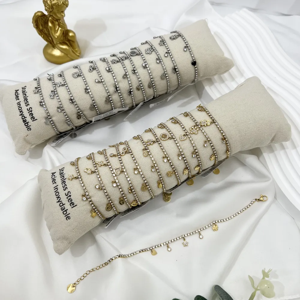 Tennis con Mix Soggetti-12pz Bracciali in Acciaio con chiusura - BPA-103-AA4126B (Oro Giallo)