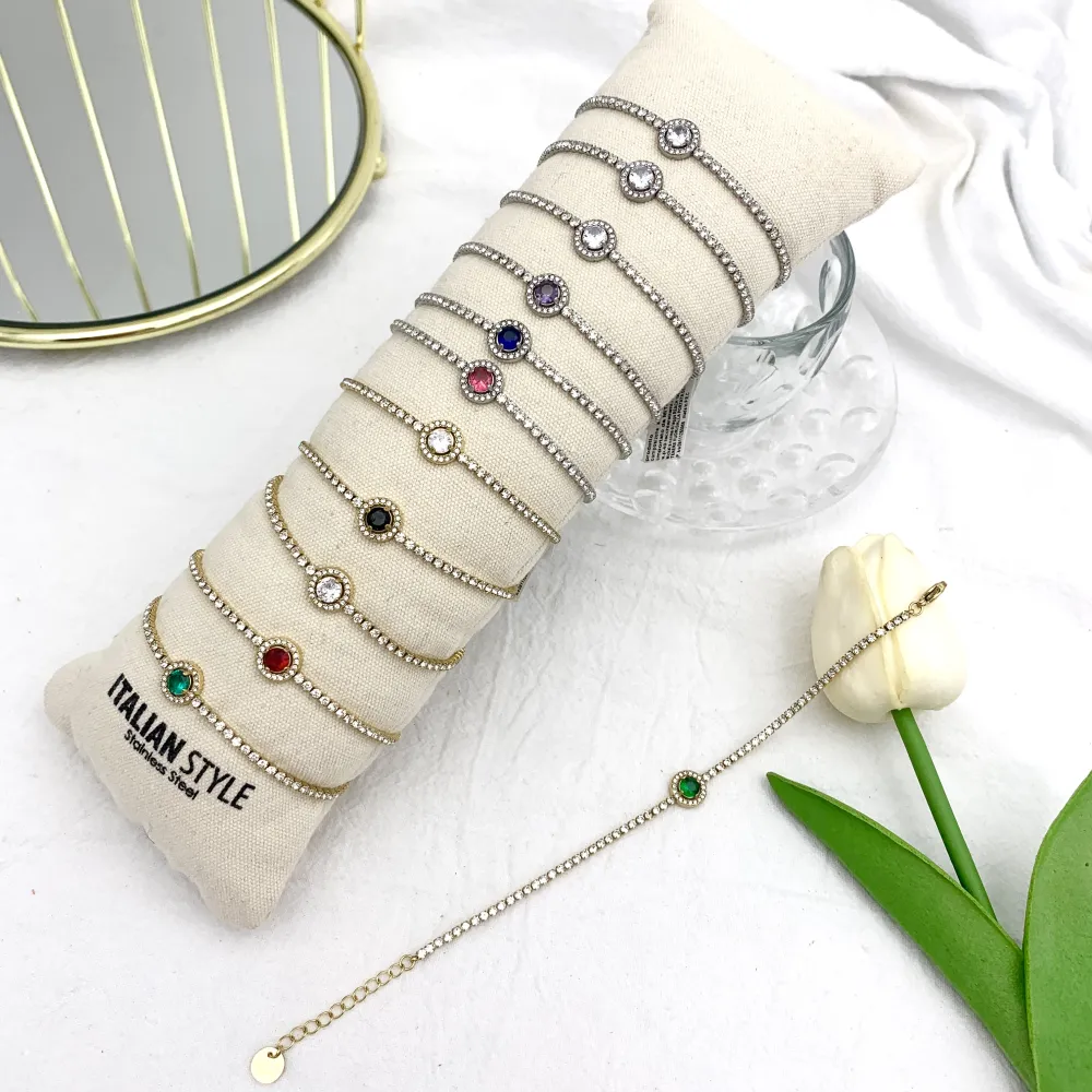 Tennis con Punto Luce Colorato-12Pz Bracciali in Acciaio - BPA-103-AA849B