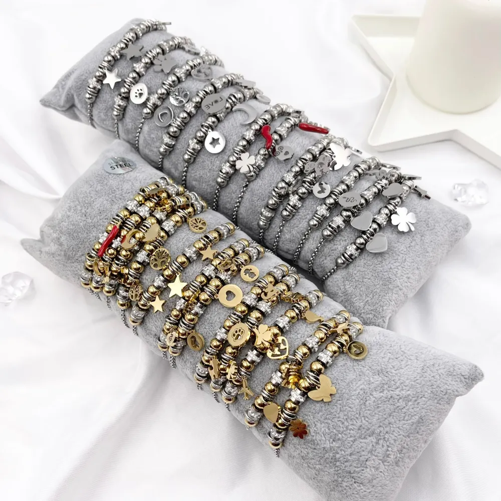 Mix Soggetti- 12 Pz Bracciali in Acciaio con Moschettone - BPA-413-1615