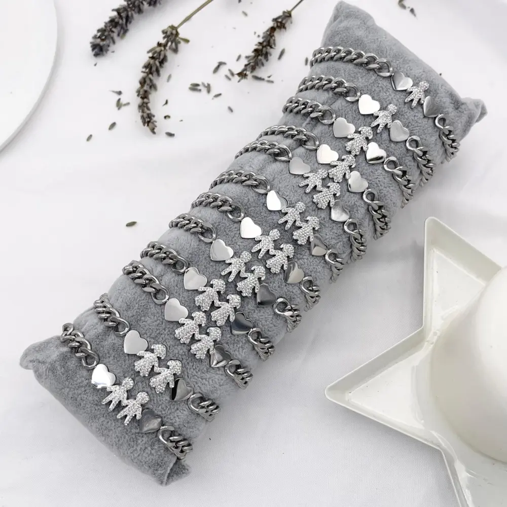 Famiglia - 12 Pz Bracciali in Acciaio con Chiusura a Moschetton - BPA413-1445