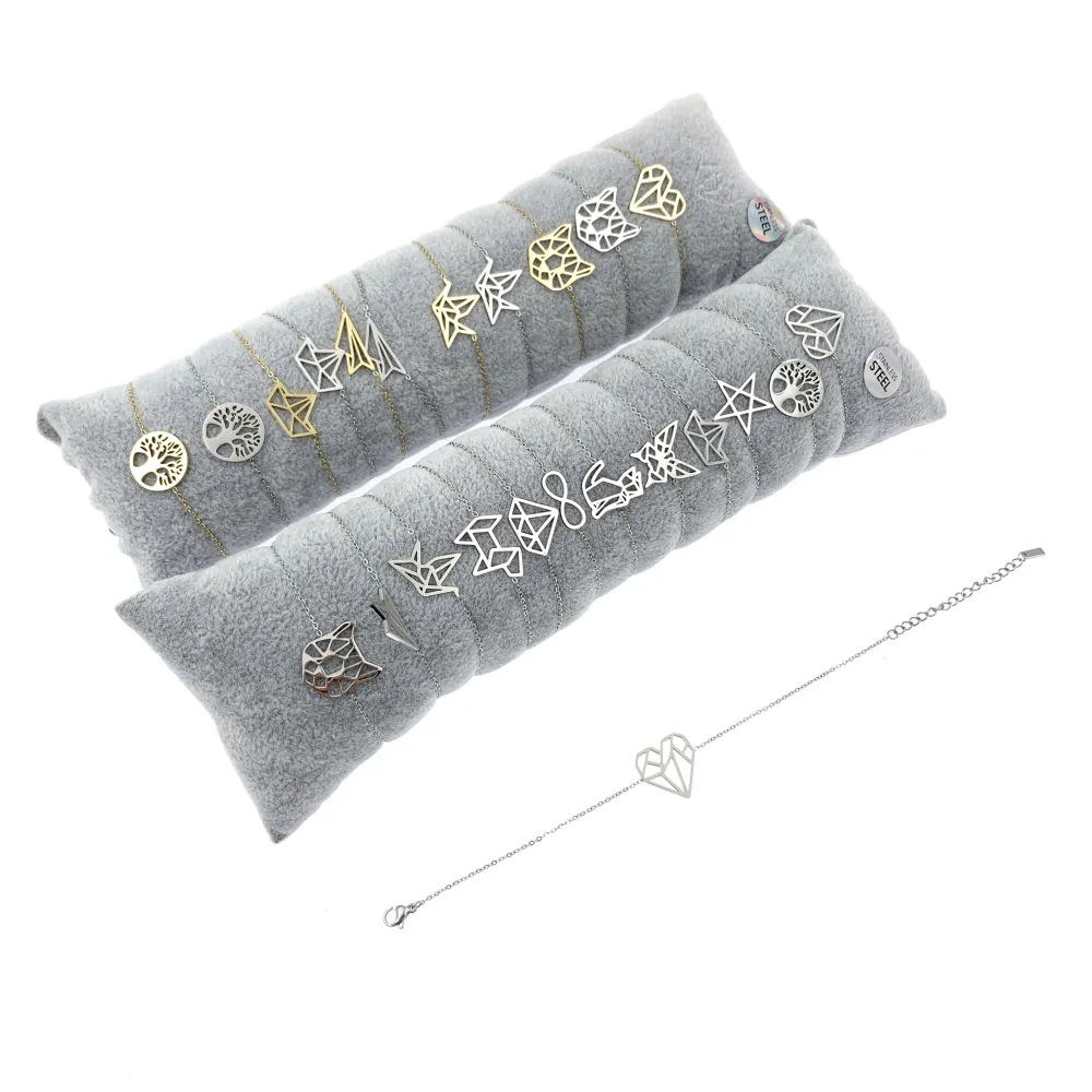 12Pz Bracciali in Acciaio con Chiusura a Moschettone + Cuscino - BPA413-98