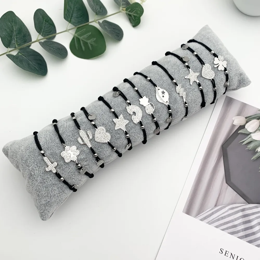 12Pz Bracciali Elastici in Acciaio+Cuscino in Omaggio - BPA7646-Soggetti Mix con Strass-12 Pz Bracciali Elastici
