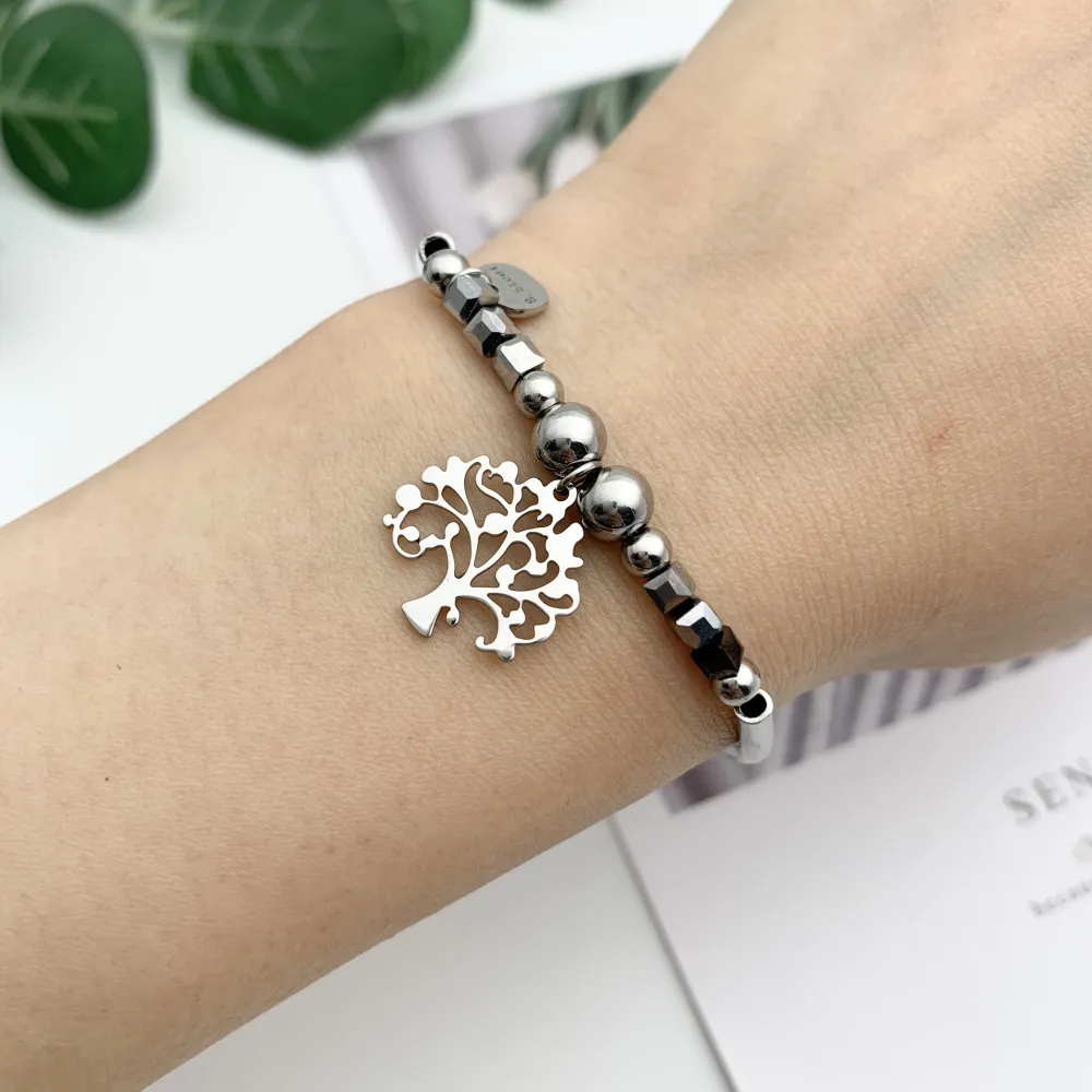 12Pz Bracciali Elastici in Acciaio+Cuscino in Omaggio - BPA7673-Albero della Vita-12 Pz Bracciali in Acciaio