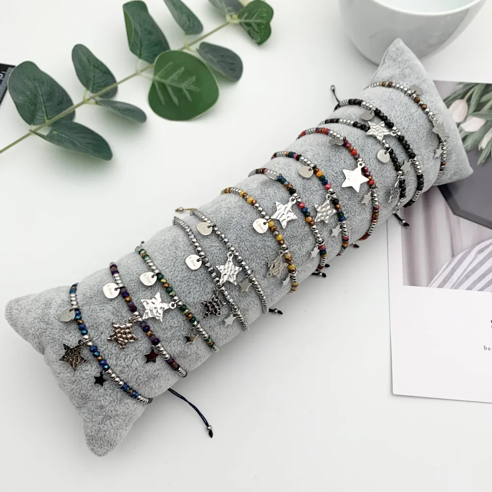 [BPA7690-Stella -12 Pz Bracciali in Acciaio] 12Pz Bracciali in Acciaio Regolabili + Cuscino in Omaggio - BPA7690-Stella -12 Pz Bracciali in Acciaio