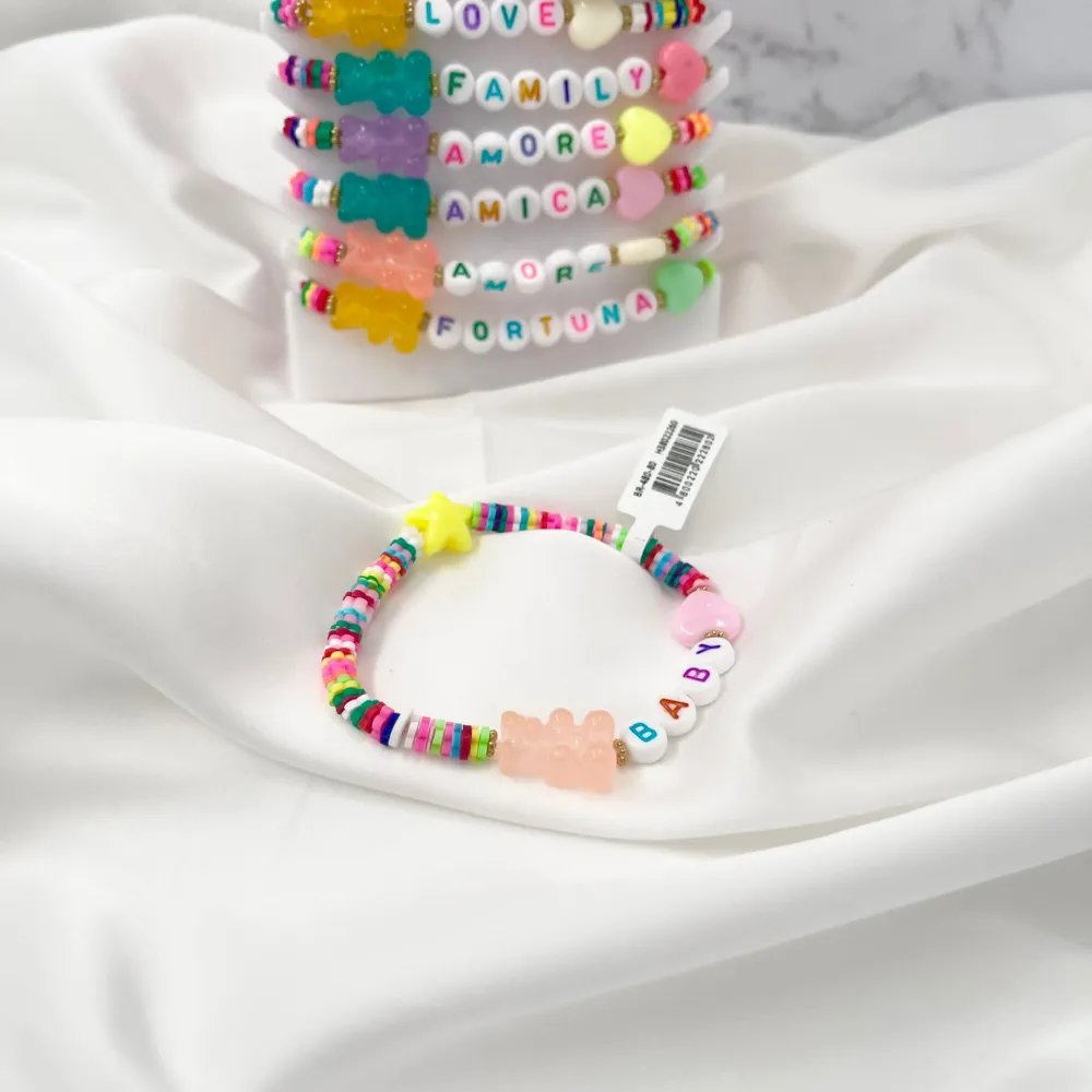 [BPM-480-80] Caramella Orsetto Scritte-12 Pz Bracciali Elastici - BPM-480-80