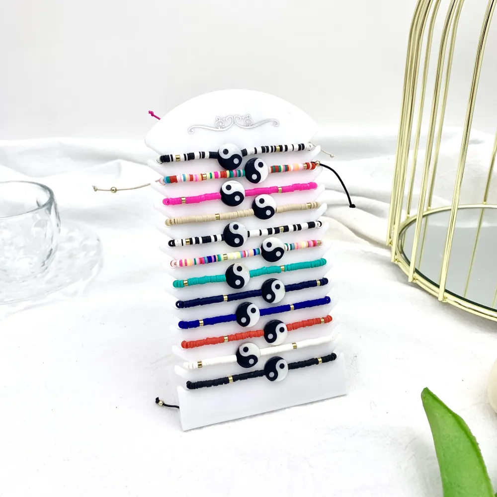 [BPM-480-84] Ying Yang con Perline-12pz Bracciali Regolabili - BPM-480-84