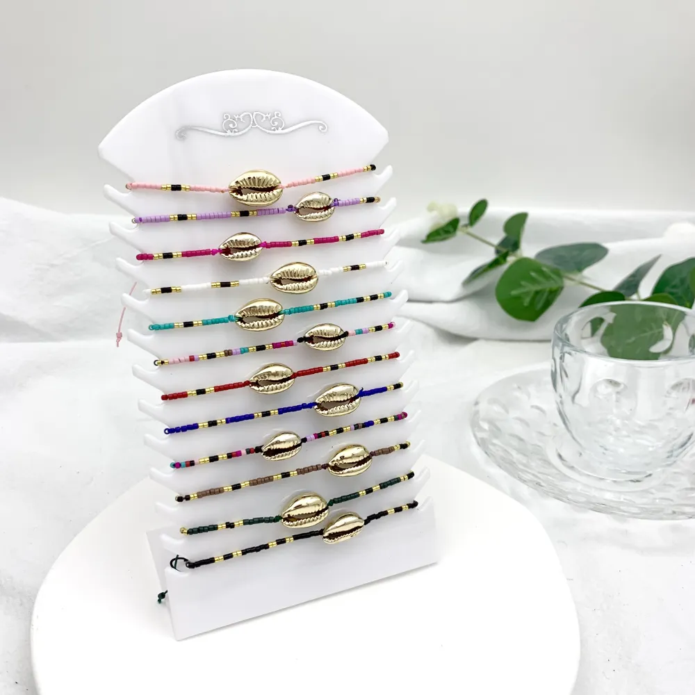 [BPM-480-86] Conchiglia e Perline-12pz Bracciali Regolabili con Blister - BPM-480-86