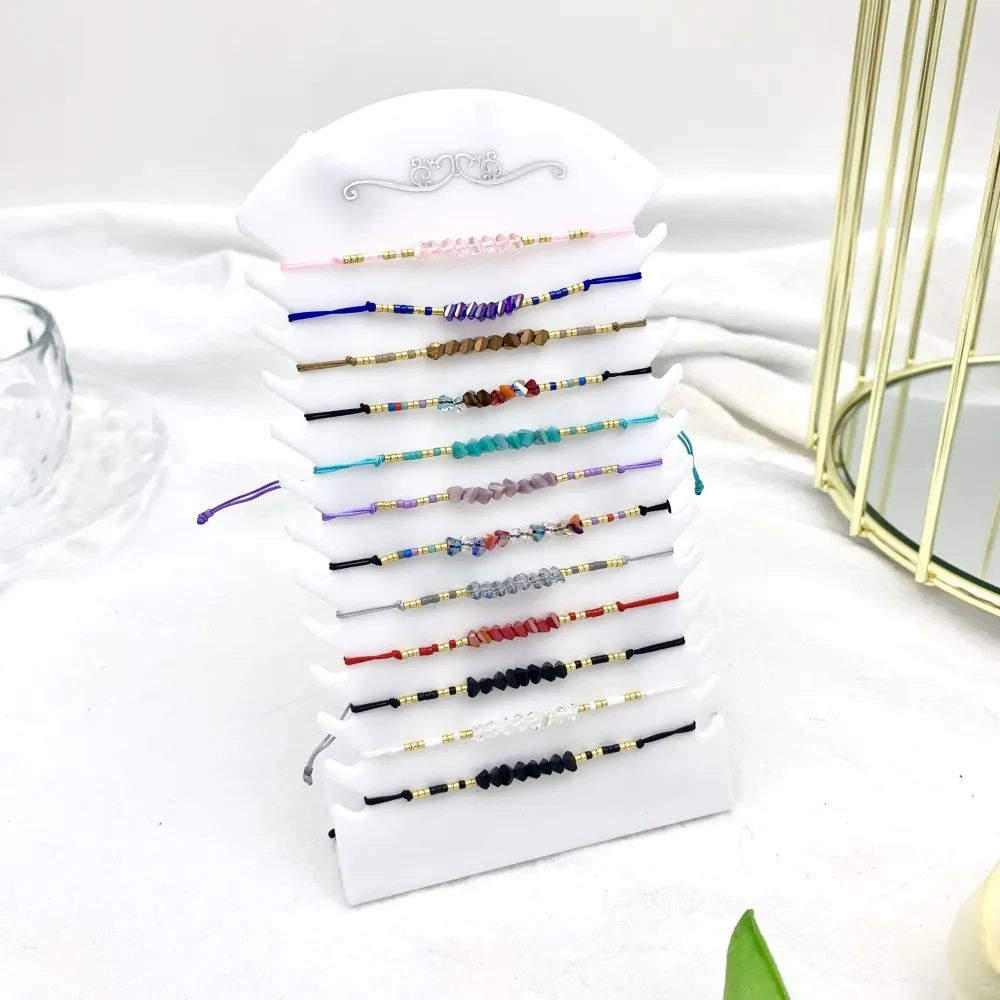 Vetro Triangolare  con Perline-12pz Bracciali Regolabili - BPM-480-R03