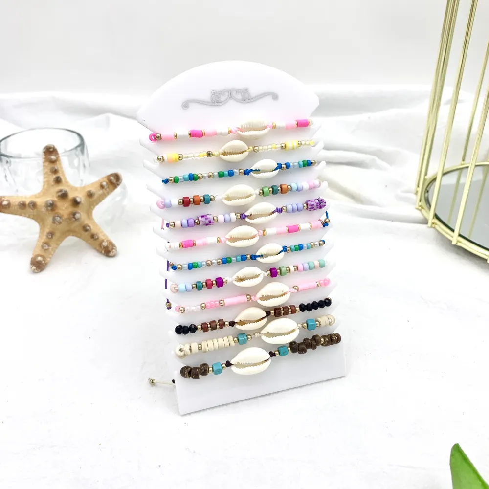 [BPM-480-R10] Conchiglia con Perline-12pz Bracciali Regolabili - BPM-480-R10