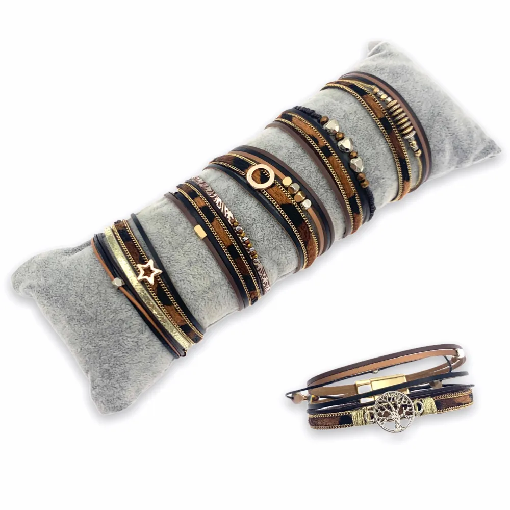 6pz Bracciali+Cuscino in Omaggio - BPM176-167-Multifili Animalier con Charmes- 6 Pz Bracciali