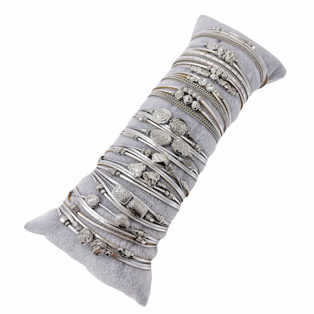 [BPM176-230-Multifili con Charmes-12 Pz Bracciali] 12Pz Bracciali +Cuscino in Omaggio - BPM176-230-Multifili con Charmes-12 Pz Bracciali (Argento)