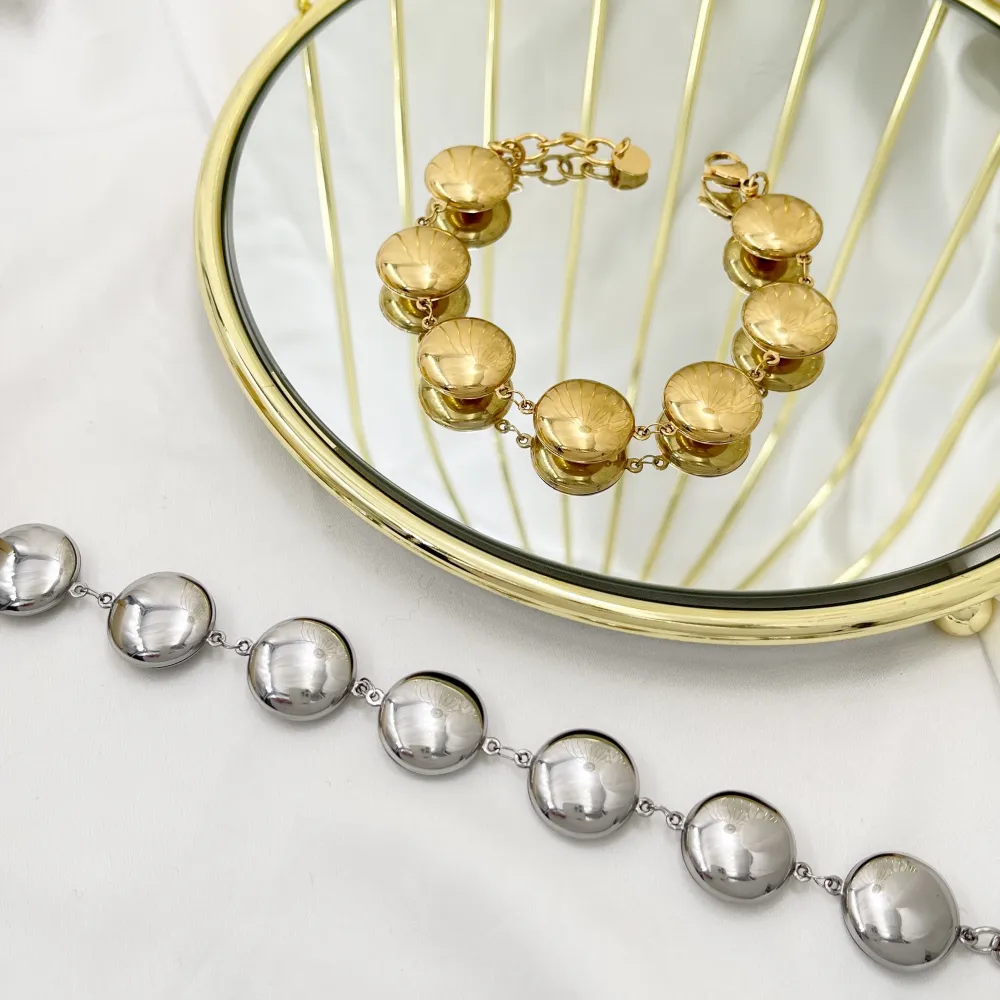 pallina Piatta Vuota-Bracciale in Acciaio con Chiusura - BR-103-5126B (Argento)