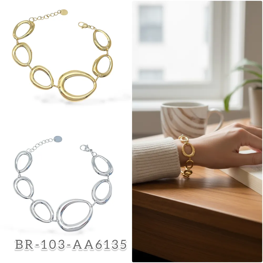 Catena Goccia -Bracciale in Acciaio con Chiusura - BR-103-6135B (Argento)