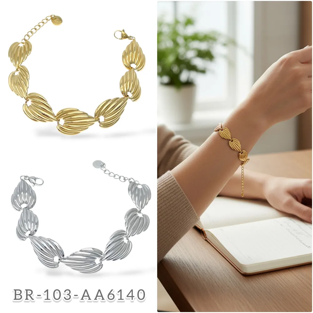 foglia -Bracciale in Acciaio con Chiusura - BR-103-6140B (Argento)