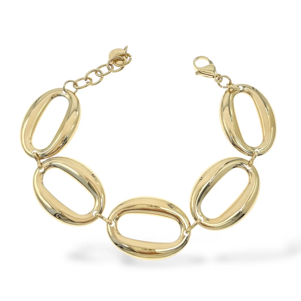 Catena Ovale -Bracciale in Acciaio con Chiusura - BR-103-AA5729B (Argento)