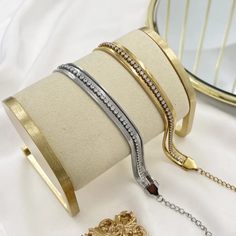 [BR-413-3196] Quattro Fili + un Tennis -Bracciale in Acciaio - BR-413-3196 (Oro Giallo)