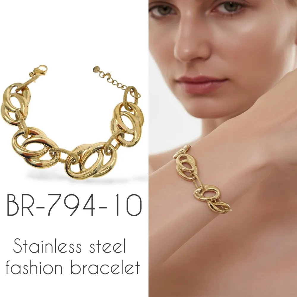 [BR-794-10] Catena -Bracciale in Acciaio - BR-794-10 (Oro Giallo)