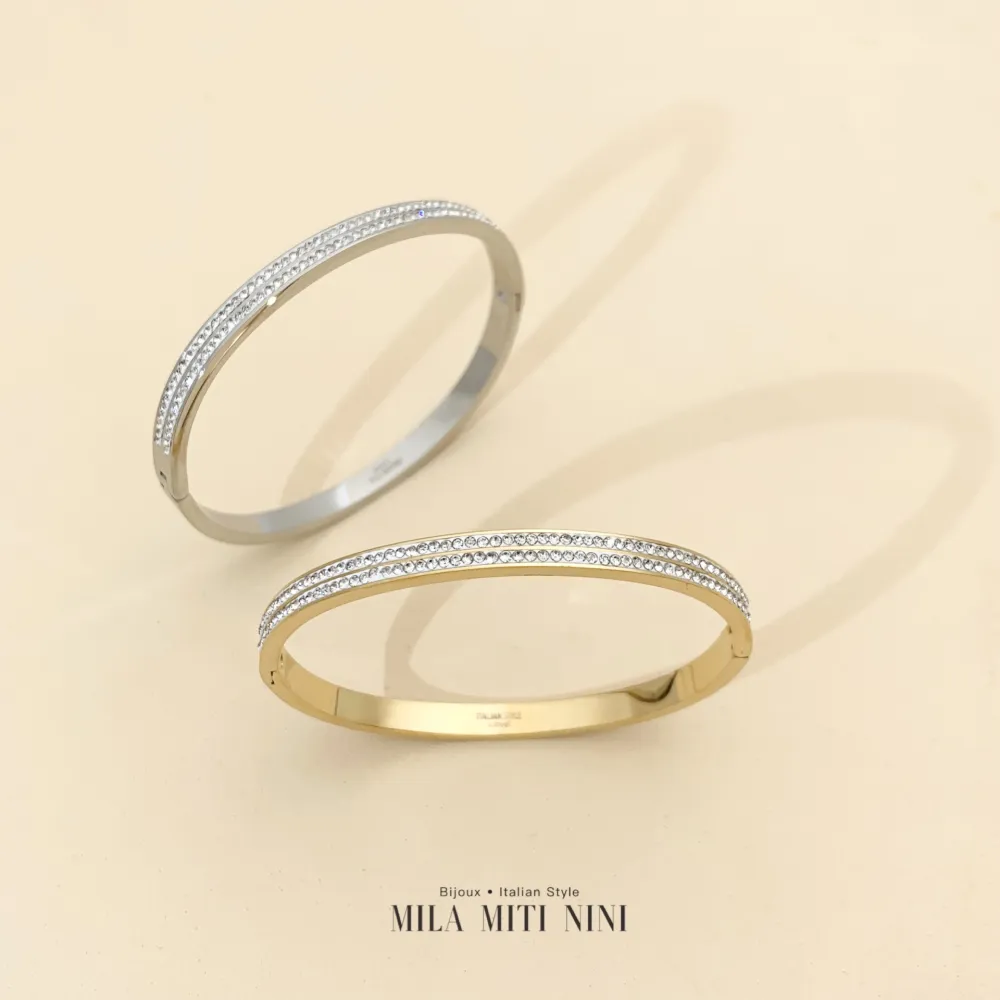 [BR-413-902] Bracciale Rigido con Doppio Fili di Strass - BRA413-902 (Oro Giallo)