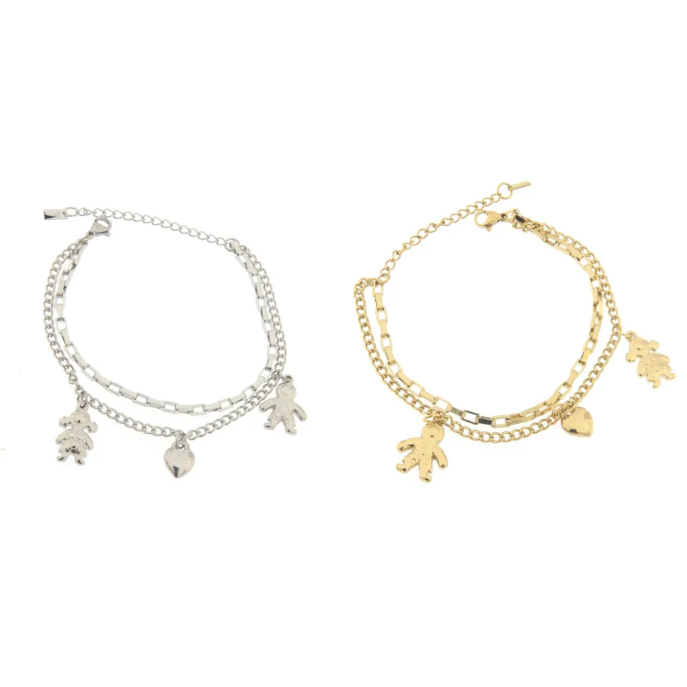 [Bimbi -Bracciale Doppia Catena] Bracciale da Donna In Acciaio - Bimbi -Bracciale Doppia Catena (Argento)