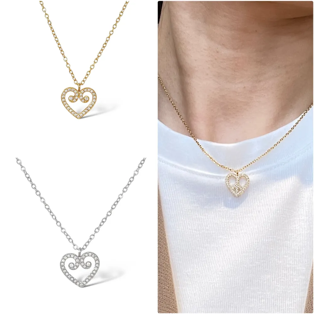 [CAC-103-5258N] Cuore-Collana Girocollo in Acciaio - CAC-103-5258N (Argento)