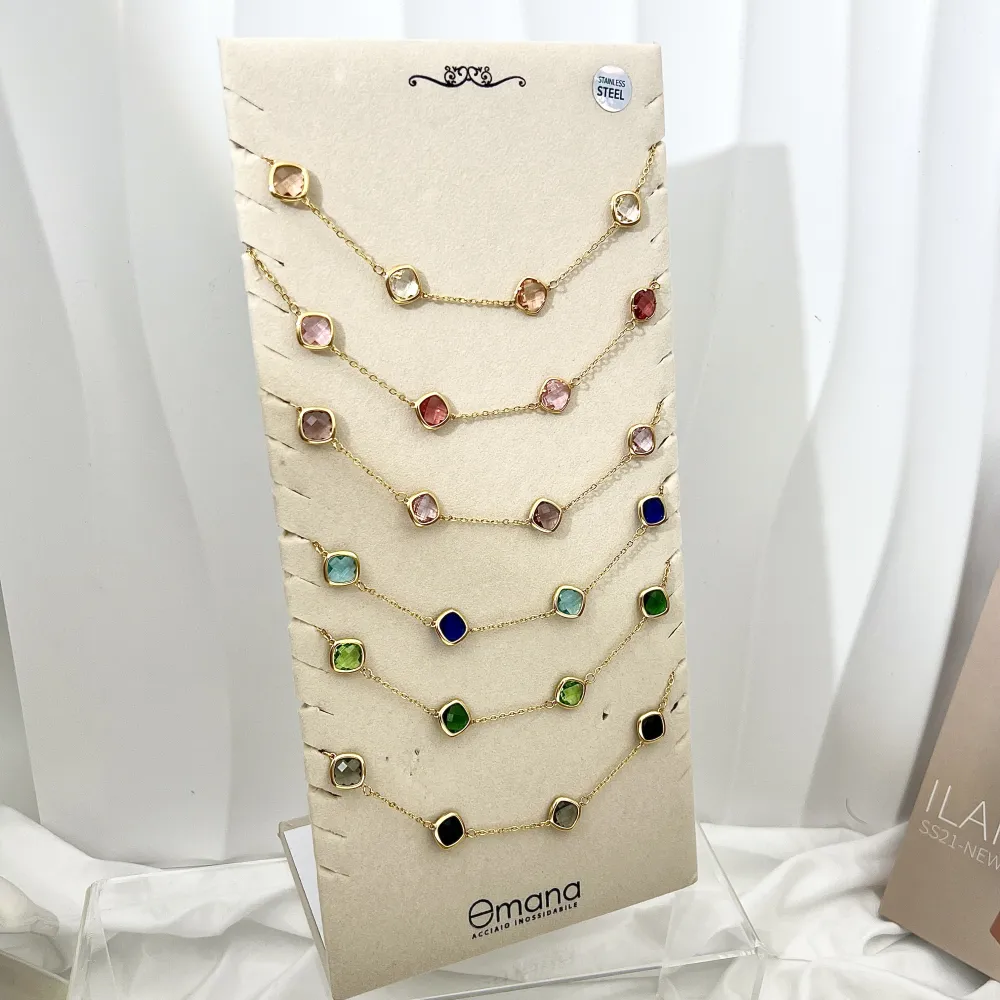 Pietre Colorate -Collana Corta in Acciaio - CAC-103-5416N