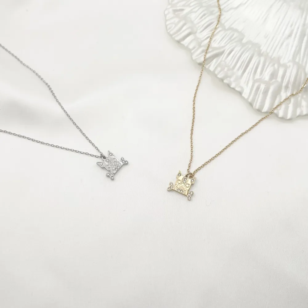 Cane con Osso-Collana Corta in Acciaio - CAC-103-AA1038N (Oro Giallo)