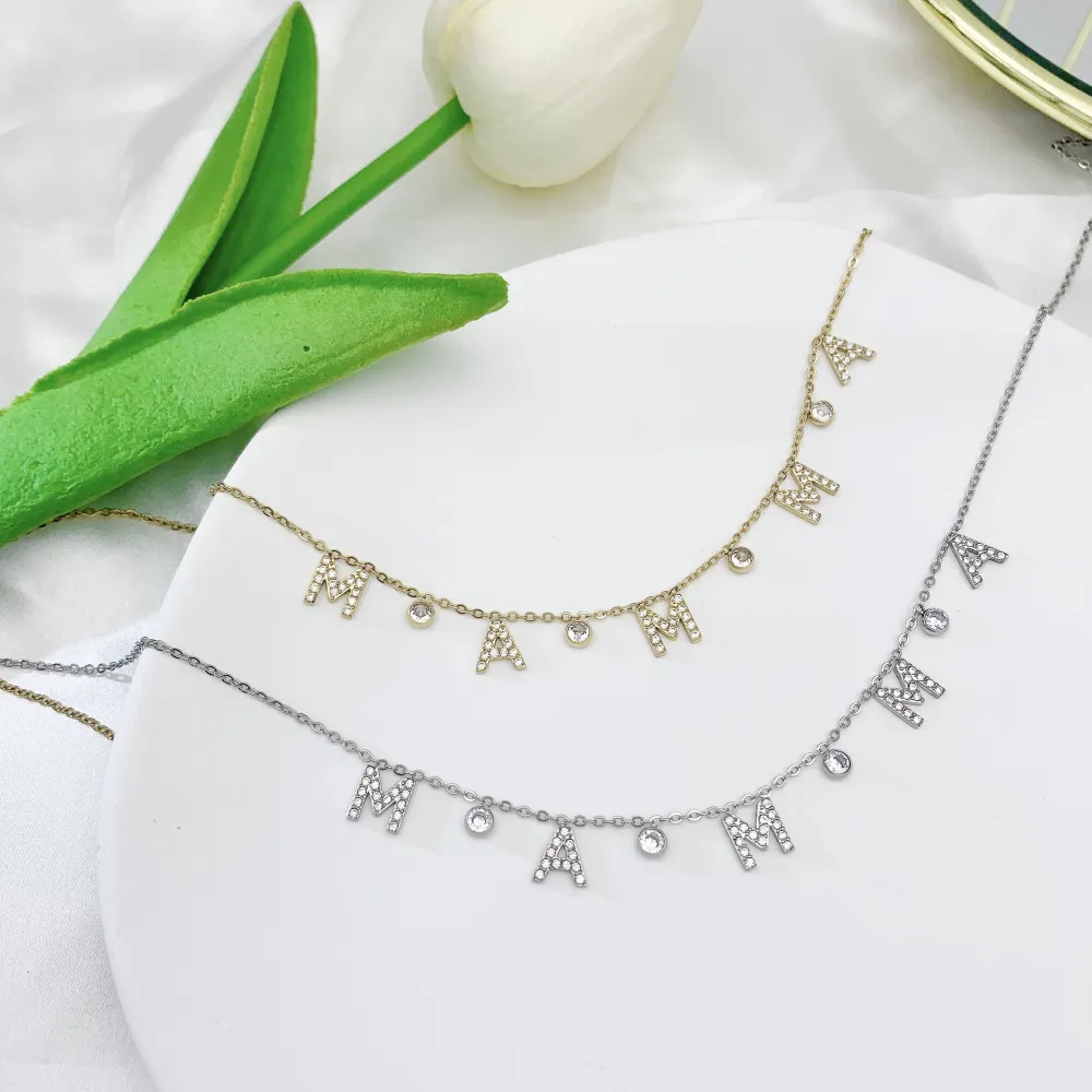 Mamma-Collana Corta in Acciaio e Zirconia - CAC-103-AA1253N