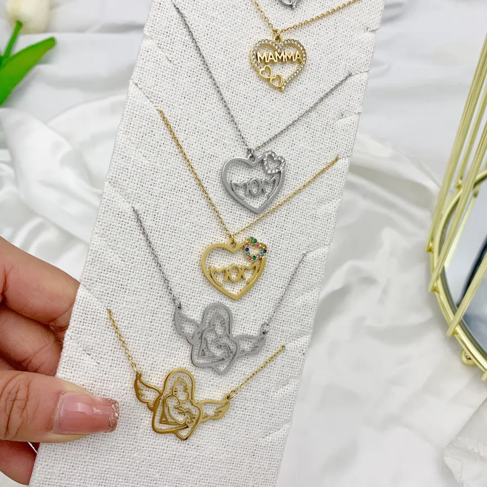 Cuore con Mamma-Collana Corta in Acciaio e Zirconia - CAC-103-AA1255N (Oro Giallo)