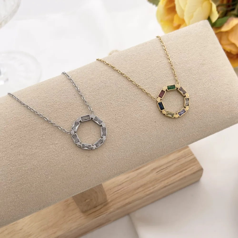 Cerchio con Zirconia-Collana Corta in Acciaio - CAC-103-AA1640N