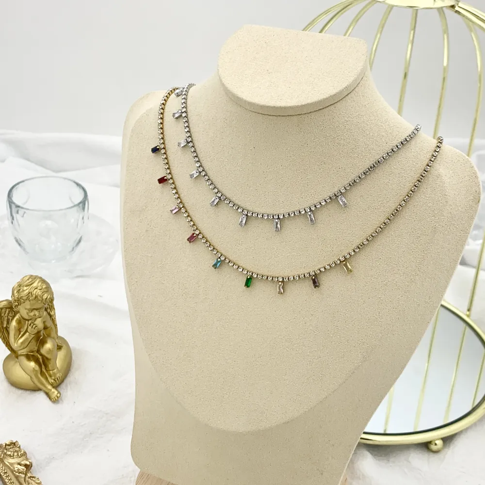 Tennis con Barretta-Collana Corta in Acciaio - CAC-103-AA1664N