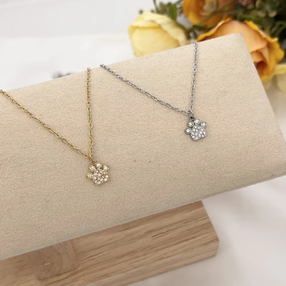 Zampa con Zirconia-Collana Corta in Acciaio - CAC-103-AA1989N