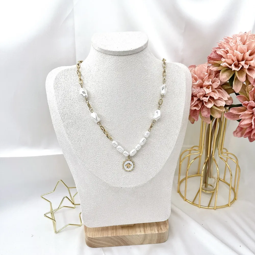 [CAC-103-AA2203] Perla con Ape-Collana Corta in Acciaio - CAC-103-AA2203