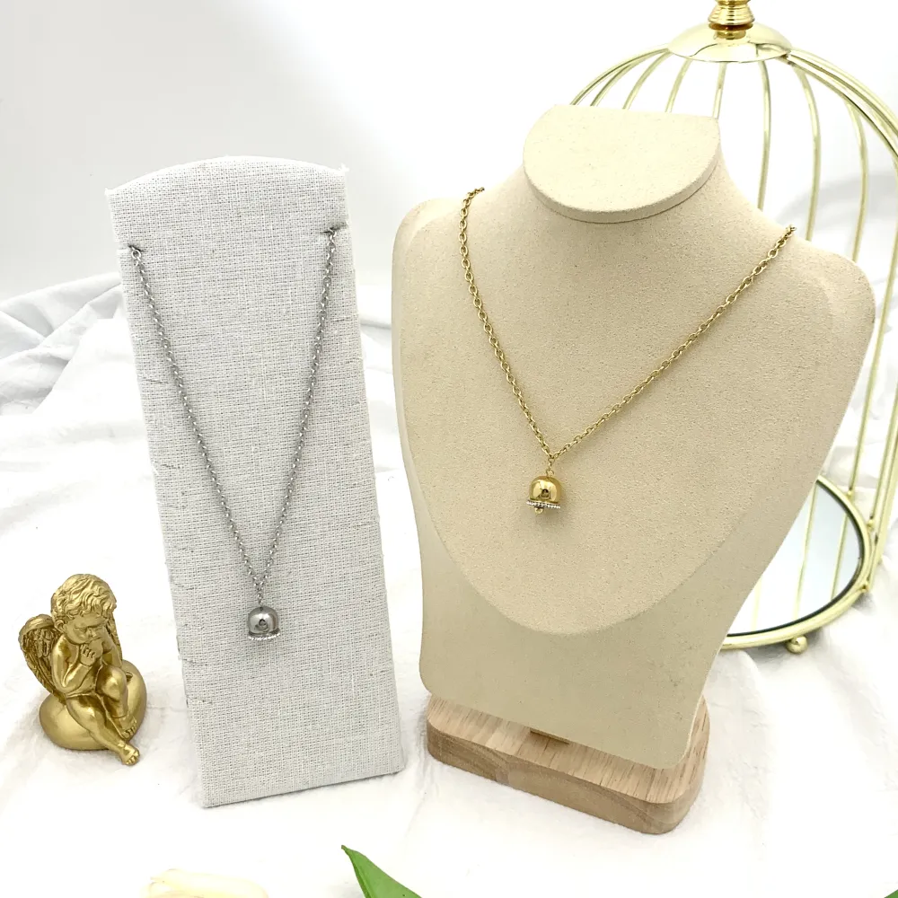 Campanello con Strass-Collana Corta in Acciaio - CAC-103-AA2358N