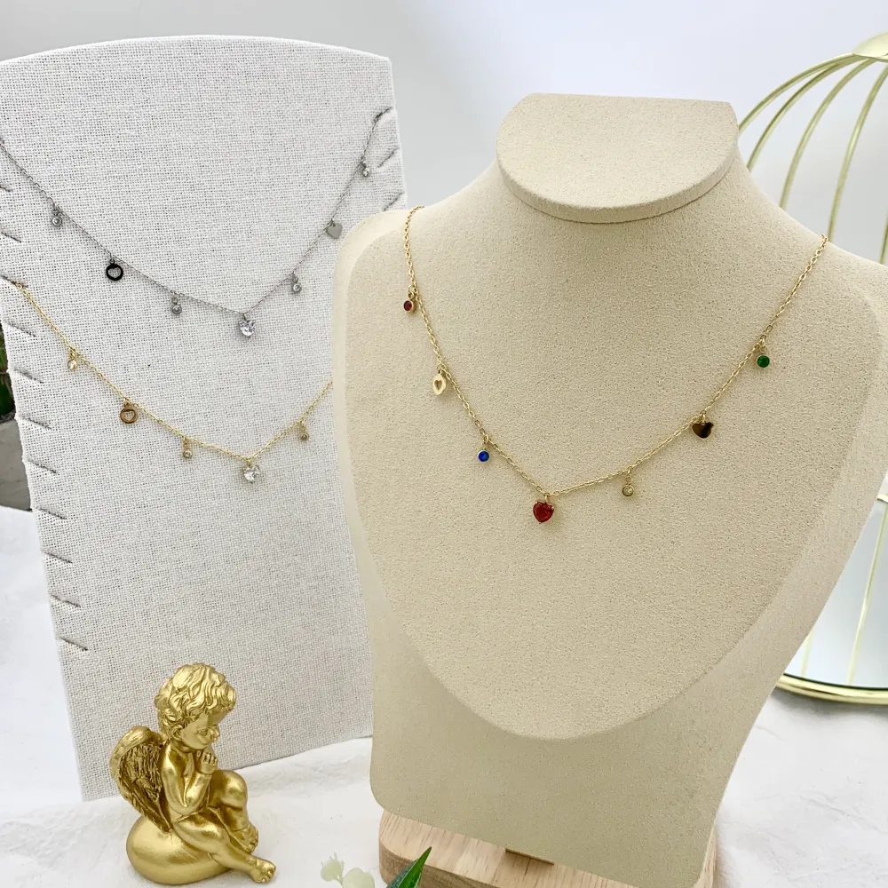 [CAC-103-AA2420N] Cuore e Punto Luce -Collana Corta in Acciaio - CAC-103-AA2420N (MIX)